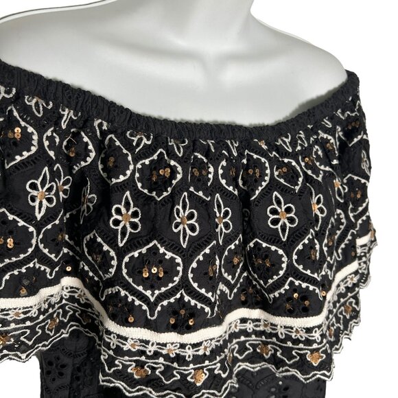 NWT Hemant and Nandita Mavra Off Shoulder Blouse Black White Sequin Embroidery M - Picture 10 of 13